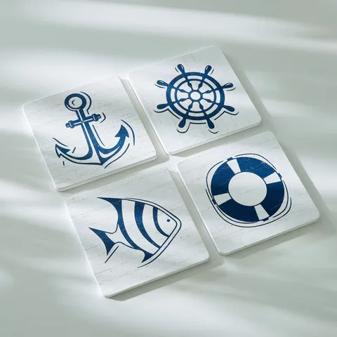 Marine Nautical Style Wooden Table Coasters Heat Insulation Mat Set For Kitchen Dining Room Coffee Cup Protection