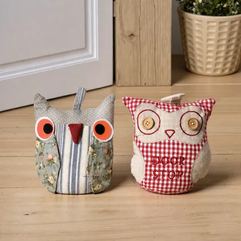 European Retro Fabric Owl Door Stop Cute Animal Shape Heavy Door Stopper For Home Room Door And Wall Protection