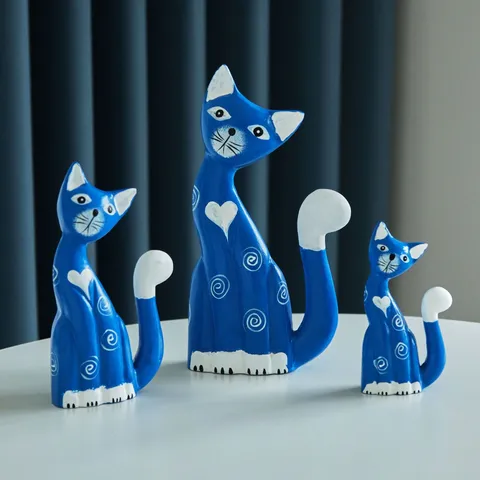 Ornamenti da Tavolo per Famiglia di Gatti in Legno in Stile Nordico Mediterraneo Simpatiche Figure di Animali Dipinte a Mano Regali di Arredamento per la Casa