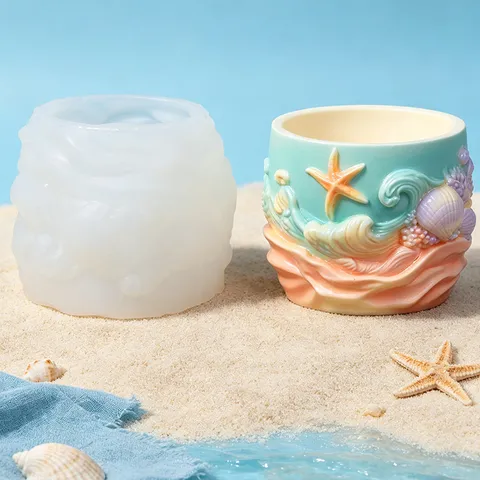Wave Ocean Theme Silicone Mold For Succulent Planter And Pen Holder Resin Gypsum Casting DIY Craft Desktop Decoration