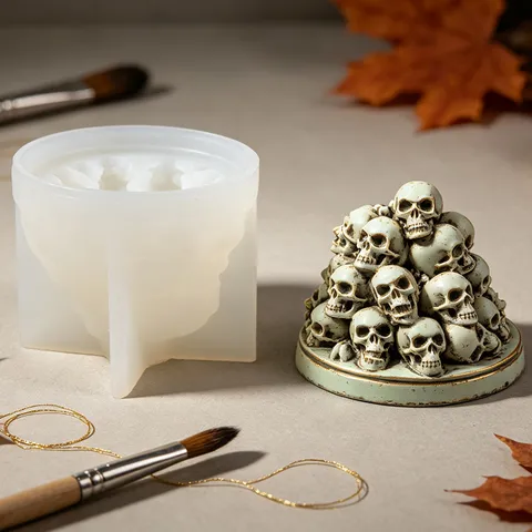 Halloween Skull Stack Silicone Candle Mold 3D Resin Gypsum Aromatherapy Mold DIY Handcraft Home Decor Baking Mold