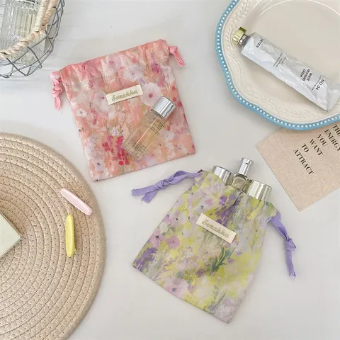 Aquarell Floral Kordelzug Aufbewahrungstasche Polyester Stoff Kleinteile Beutel Reise Make-up Organizer Bundle Pocket Damen