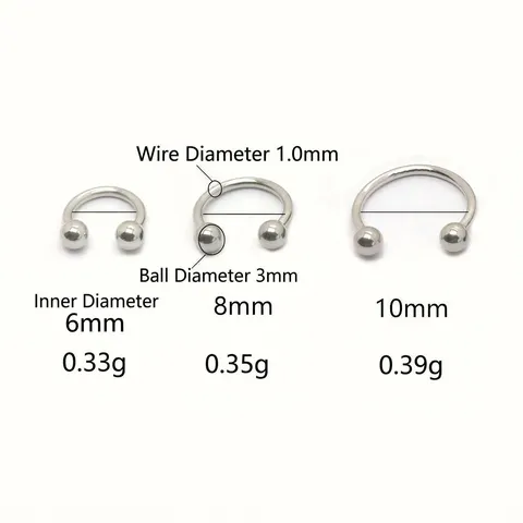 Anneau de Nez en Acier Inoxydable Clou de Lèvre en Forme de U Boule Pointe Fer à Cheval Bijoux de Piercing Septum Oreille Cartilage Créole Unisexe