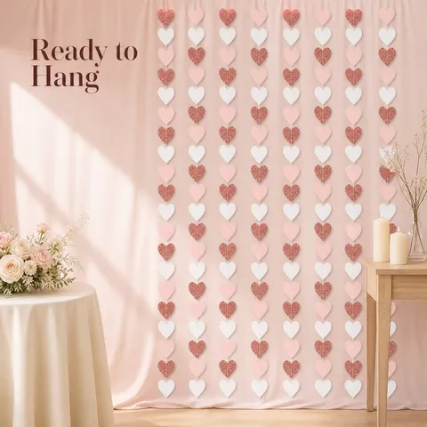Guirlande en Papier Cœur Dégradé Bannière Cœur Cousue Romantique Fil de Cœur Pailleté pour Décoration de Fête de Mariage Saint Valentin Ornements Suspendus