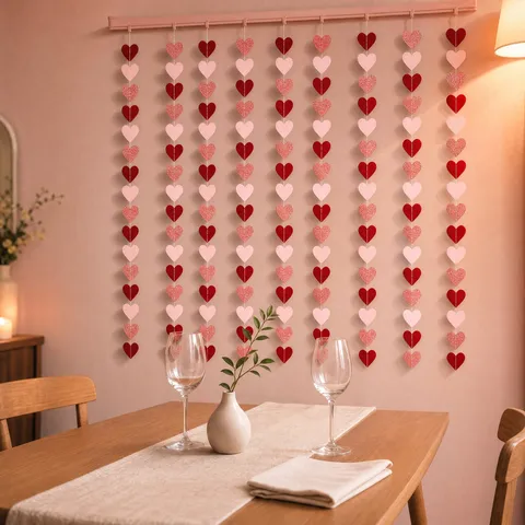 Guirlande en Papier Cœur Dégradé Bannière Cœur Cousue Romantique Fil de Cœur Pailleté pour Décoration de Fête de Mariage Saint Valentin Ornements Suspendus