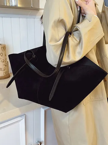 Τσάντα Tote Μεγάλης Χωρητικότητας Γυναικεία PU Suede Casual Travel Shoulder Bag Stylish Handbag Underarm Bag With Pouch