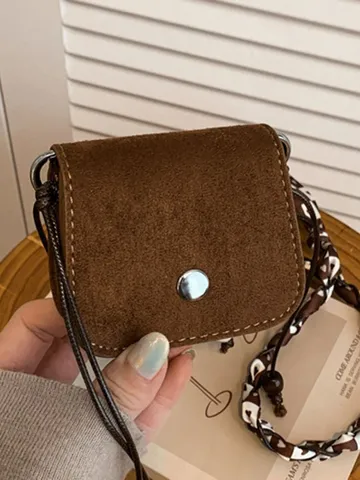 Mini Sac Bandoulière Mode pour Femmes Délicat Sac à Rouge à Lèvres en Cuir PU Petit Sac à Épaule Décontracté Avec Décoration de Perles et Foulard