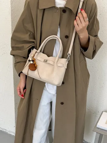Niche Ontwerp Beuteltas PU Leder Retro Crossbody Schoudertas Met Houten Kralen Hanger Mode Dames Handtas