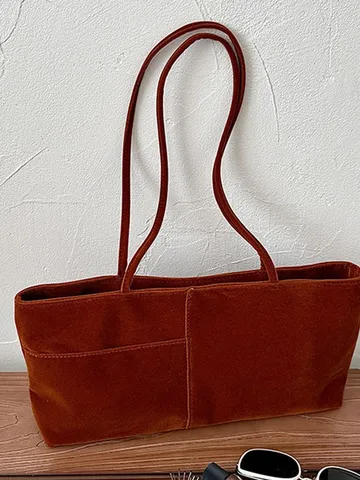 Dames Casual Fluwelen Schoudertas Grote Capaciteit Veelzijdige Tote Handtas Commuter Okseltas