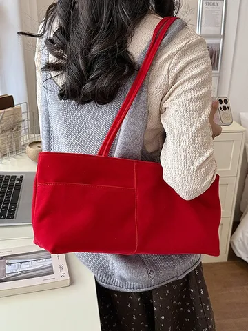 Dames Casual Fluwelen Schoudertas Grote Capaciteit Veelzijdige Tote Handtas Commuter Okseltas