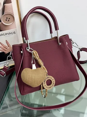Bolso de Mano de Cuero PU de Moda para Mujer Color Sólido Versátil Bolso de Hombro Gran Capacidad Bolso de Mano Casual Diario Con Colgante de Corazón