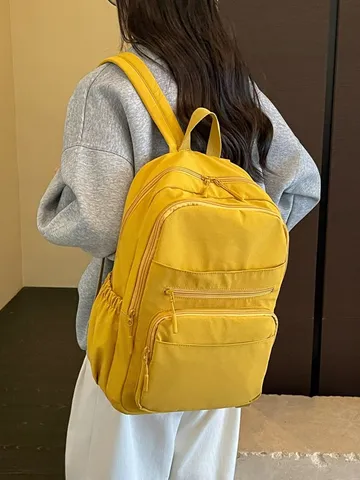 Zaino Casual da Donna in Tessuto Grande Capacità Multitasca Zainetto da Viaggio Studente Scuola all'aperto Tinta Unita