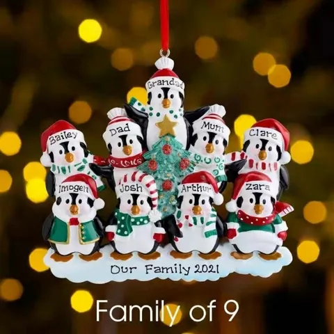 Cute Cartoon Penguin Family Resin Christmas Tree Hanging Ornament Festive Holiday Party Home Decor Craft Pendant Gift
