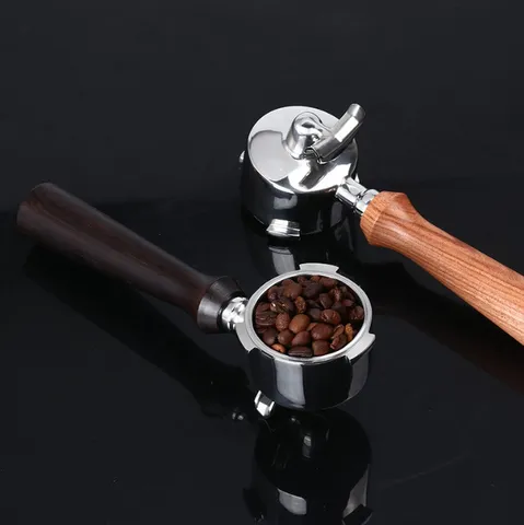 304 Stainless Steel Coffee Portafilter With Solid Wood Handle Double Spout Filter Basket For Espresso Machine Accessories