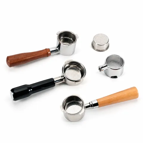 Stainless Steel Coffee Bottomless Portafilter For Dongling Machine Wood Handle Filter Basket Barista Tool