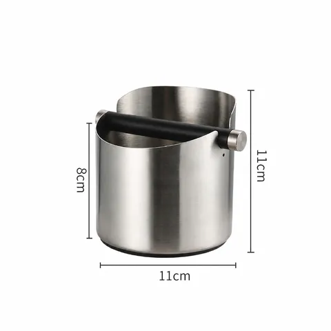 Stainless Steel Coffee Knock Box Espresso Grind Dump Bin with Rubber Knock Bar and Non Slip Base for Home Barista Coffee Bar Accessories