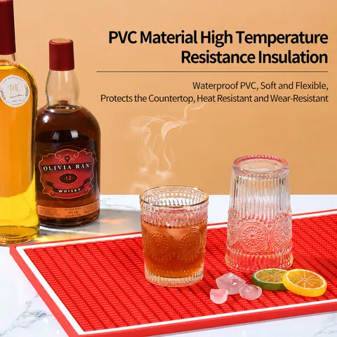 PVC Bar Mat Square Soft Rubber Coaster Household Water Draining Desktop Bar Counter Mat Non Slip Heat Insulation Mat