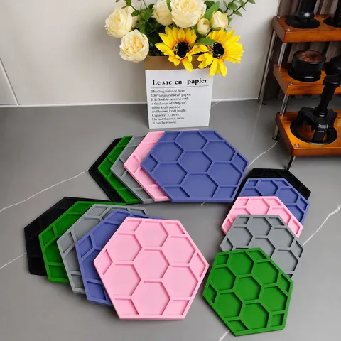 Silicone Coaster Hexagon Honeycomb Heat Insulation Pad Non-Slip Mat Tableware Mat For Kitchen Dining Home Table Decor