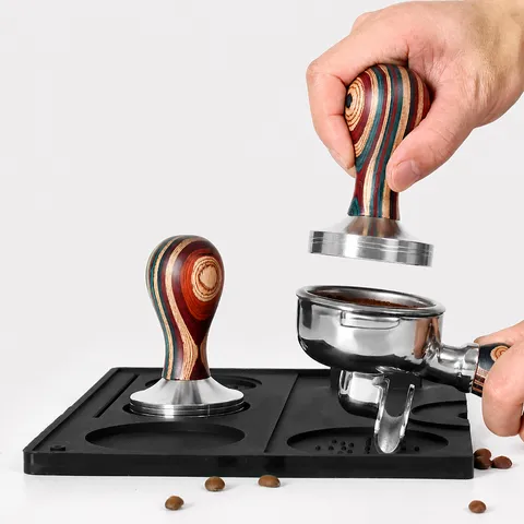 Stainless Steel Coffee Tamper With Colorful Wood Handle Espresso Powder Hammer Flat And Threaded Base Barista Tool
