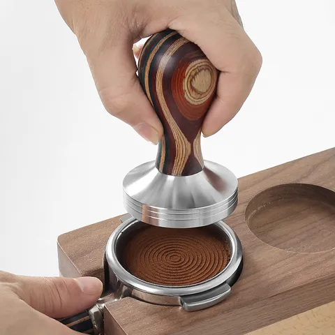 Stainless Steel Coffee Tamper With Colorful Wood Handle Espresso Powder Hammer Flat And Threaded Base Barista Tool
