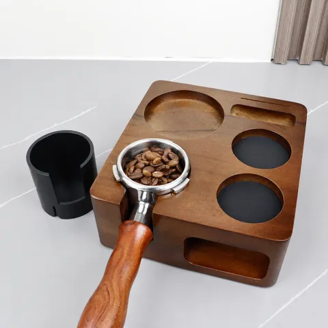 Walnut Wood Coffee Tamper Holder Station Multi Functional Coffee Distributor Portafilter Stand Espresso Bar Accessories