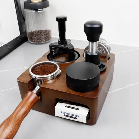 Walnut Wood Coffee Tamper Holder Station Multi Functional Coffee Distributor Portafilter Stand Espresso Bar Accessories