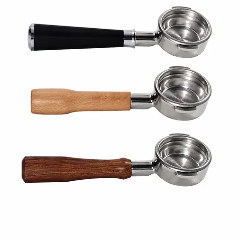 Coffee Machine Bottomless Portafilter Double Ear Stainless Steel Handle With Wood Grip Barista Tool