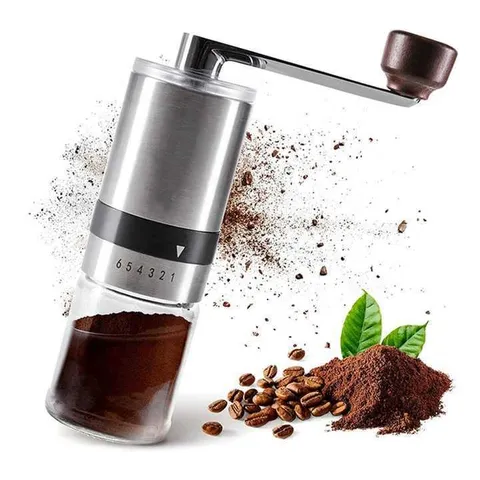 Macinacaffè Manuale in Acciaio Inossidabile Portatile Manovella Macina Caffè in Grani Con Contenitore in Vetro e Impostazione