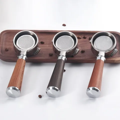 Stainless Steel Espresso Bottomless Portafilter Coffee Machine Handle With Solid Wood Handle Barista Accessories
