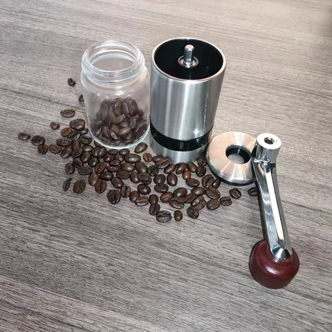 Macinacaffè Manuale in Acciaio Inossidabile Portatile Manovella Macina Caffè in Grani Con Contenitore in Vetro e Impostazione
