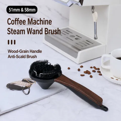 Wood Grain Handle Espresso Machine Group Head Cleaning Brush Plastic Coffee Maker Cleaning Tool