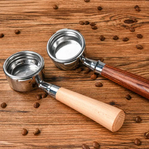 58mm Stainless Steel Espresso Coffee Machine Handle Bottomless Portafilter With Wooden Handle Kitchen Bar Tool
