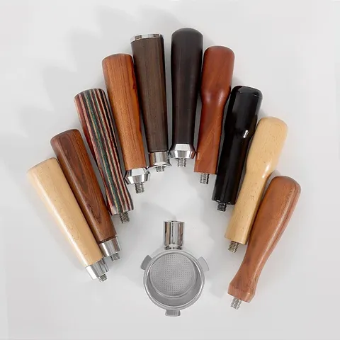 Stainless Steel Bottomless Coffee Portafilter Espresso Machine Handle With Wood Grip