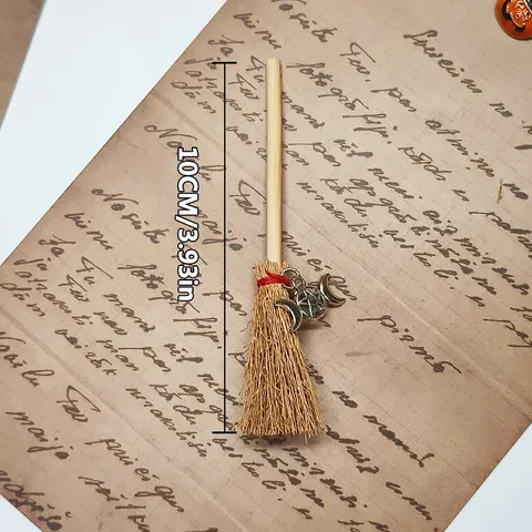 Mini Halloween Escoba de Bruja Adorno Colgante Artesanía de Madera Calabaza Fantasma Colgante Decoración