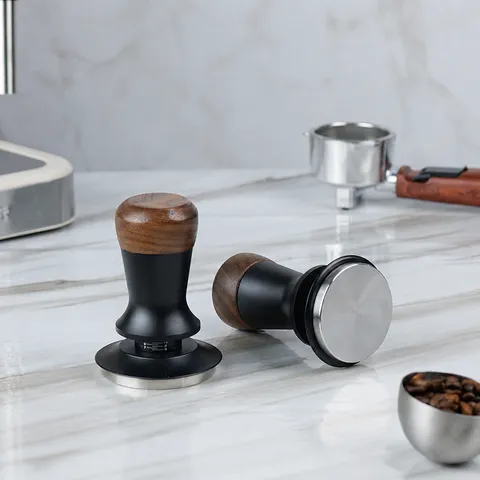 Walnut Handle Constant Pressure Coffee Tamper Italian Spring Espresso Tamper With Scale Adjustment Kitchen Coffee Accessories