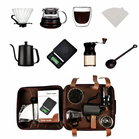 Manual Drip Coffee Maker Set Eight Pieces Pour Over Coffee Dripper Sharing Pot Coffee Grinder Gift Box Home Kitchen