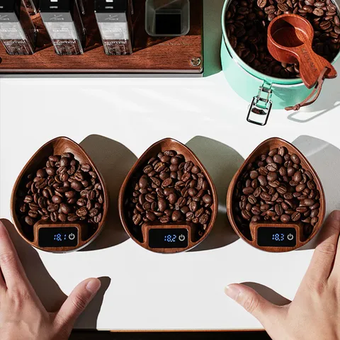 Wooden Electronic Coffee Scale Digital Espresso Weighing Scale Pour Over Coffee Bean Gram Scale With Timer Kitchen Tool
