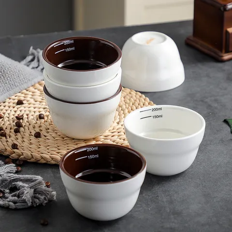 Professional Ceramic Coffee Cupping Cup Tasting Bowl SCAA Standard Espresso Testing Coffee Cup White Brown