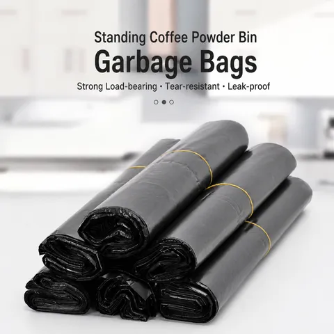 Heavy Duty Black Plastic Trash Bags For Kitchen Coffee Grounds Bucket Garbage Bag Thickened Durable Flat Top Design