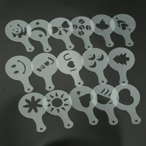 Plastic Coffee Stencil Mold Flower Latte Art Printing Template Set Reusable Cappuccino Decorating Tools Baking Accessories