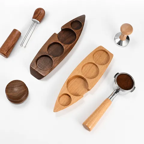 Solid Wood Espresso Tamper Station Portafilter Holder Coffee Machine Accessories Tamping Base Stand Organizer