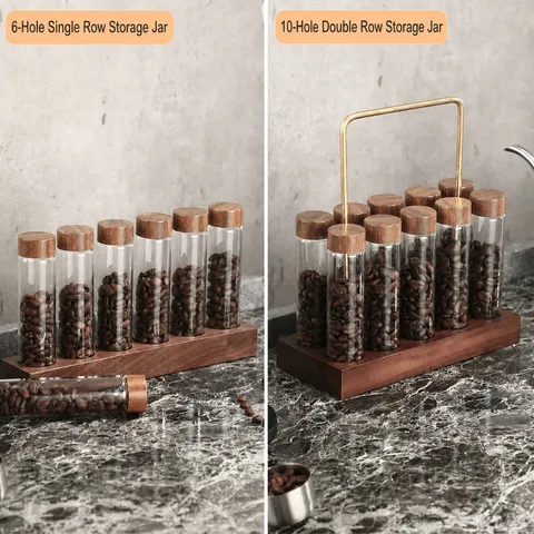 Walnut Wood Coffee Bean Display Stand With Glass Test Tubes Sealed Jar Coffee Bar Storage Tool Tasting Bottle
