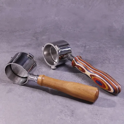 Stainless Steel Bottomless Coffee Portafilter Espresso Machine Handle With Wood Grip