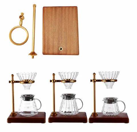Adjustable Pour Over Coffee Dripper Stand With Solid Wood Base Metal Filter Holder Retro Coffee Maker Stand Kitchen Accessories