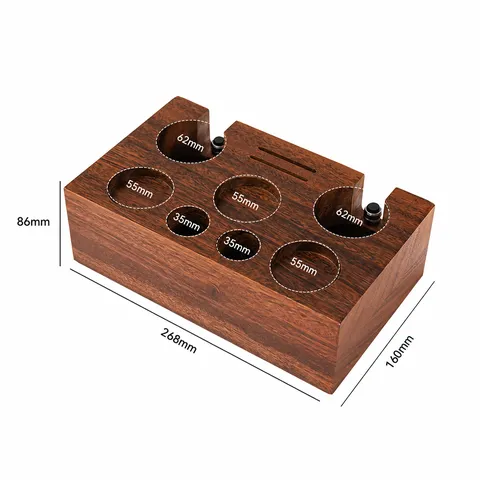 Multifunctional Solid Wood Coffee Tamper Base Knock Box Handle Holder Espresso Bar Storage Rack Wooden Station Organizer