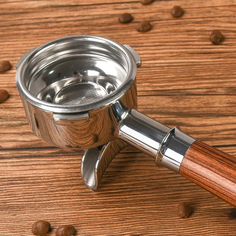 Stainless Steel Espresso Portafilter With Wooden Handle 58mm Bottomless Spouted Coffee Maker Replacement Part