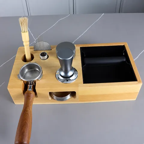 Wooden Coffee Tamper Station Portafilter Holder Espresso Distributor Tamper Organizer With Knock Box For Home Cafe