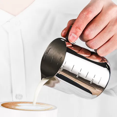 Stainless Steel Milk Frothing Pitcher Espresso Coffee Cup With Laser Measurement Scale Sharp Spout Barista Latte Art Tool