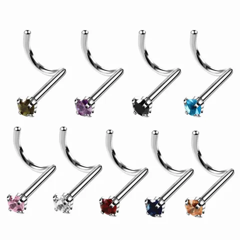 Piercings de Nariz Barra Curva de Acero Inoxidable Piercing Estrás Joyas de Cuerpo Punk para Mujer Hombre