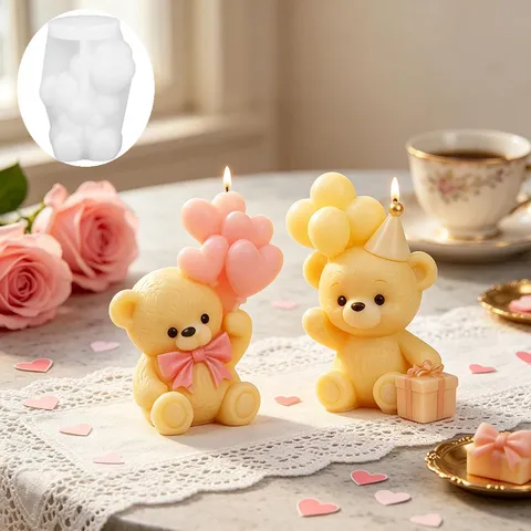 3D Heart Balloon Bear Silicone Mold Romantic Valentine Day Scented Candle Mold DIY Handmade Soap Resin Craft Mold